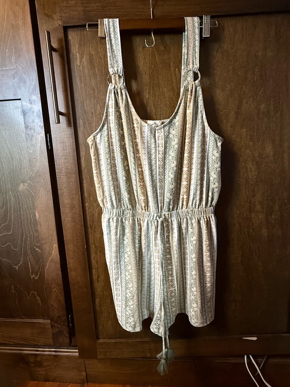 Derek Heart Cream and Light green Striped Sleeveless Romper